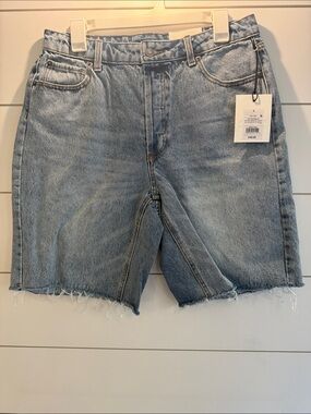 Light Blue Women's Denim Jean Shorts with Frayed Hem